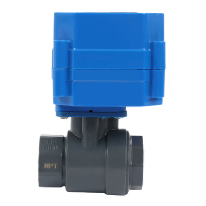 1/2" UPVC Motorized Ball Valve - 110V AC Plastic Electrical Ball Valve with Standard Port, 2 Wire Auto Return, Normally Closed