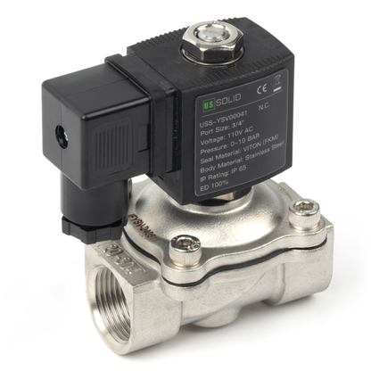 Válvula solenoide eléctrica de acero inoxidable de 1/2", 110 V CA, normalmente cerrada, 145 PSI, VITON