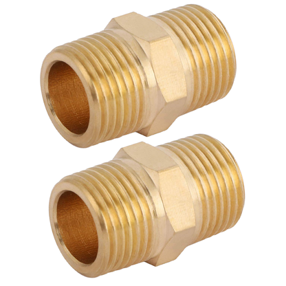 U.S. Solid Brass Pipe Fitting Hex Nipple - 3/8" x 3/8" NPT Male Pipe Adapter 2pcs