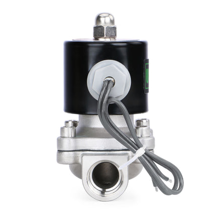 Válvula solenoide de 3/4” - Válvula eléctrica de acero inoxidable de 24 V CC, normalmente abierta, sello de Viton