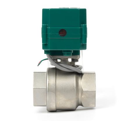 1-1/2" Motorized Ball Valve - Stainless Steel 2-wire Auto Return, 9-24V AC/DC Electric Ball Valve with Full Port, , Normally Closed