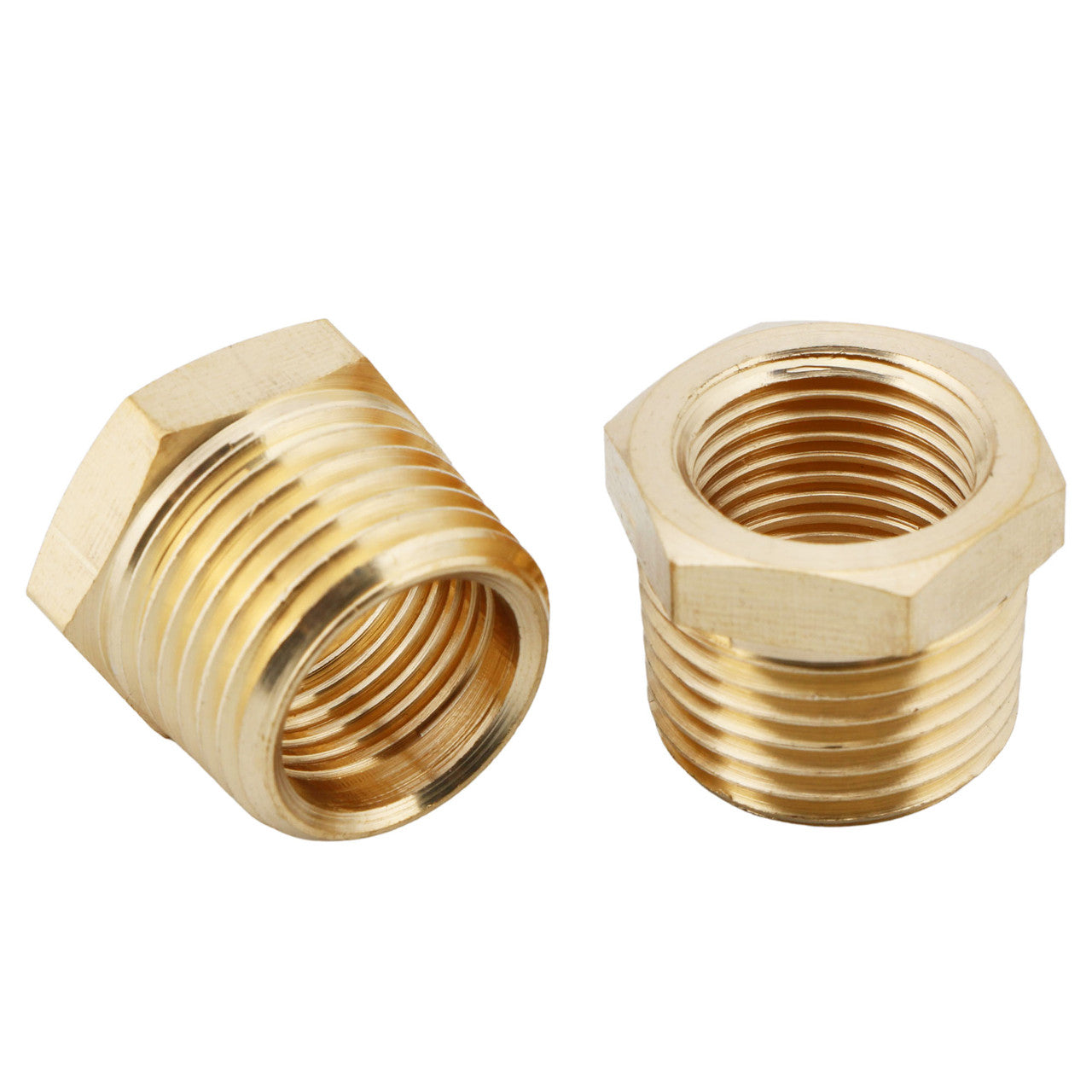 Reductor de latón macizo de EE. UU., 2 piezas, casquillo hexagonal, accesorio roscado para tubería de latón, adaptador macho NPT de 1/2" x hembra NPT de 1/4"