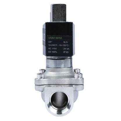 Válvula solenoide de 3/4" - Válvula solenoide de acero inoxidable de 110 V CA, normalmente abierta, sello de Viton