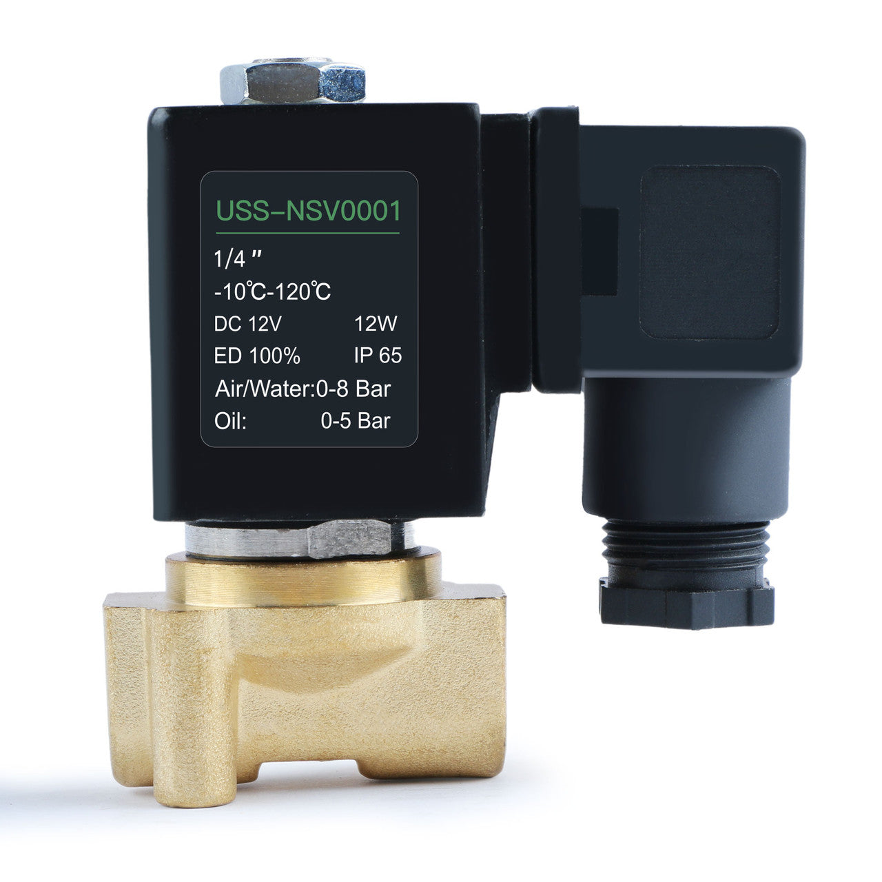 U.S. Solid 1/4" Brass Electric Solenoid Valve 12V DC Normally Closed VITON Air Water Oil Fuel