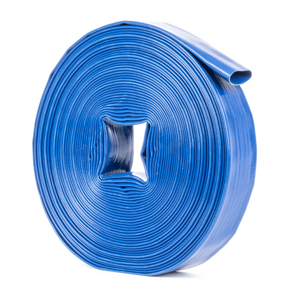 2인치 x 100피트 강화 PVC 평면 호스 - 90 PSI, 1.6mm 두께, 호스 클램프 4개 포함 (피팅 미포함)