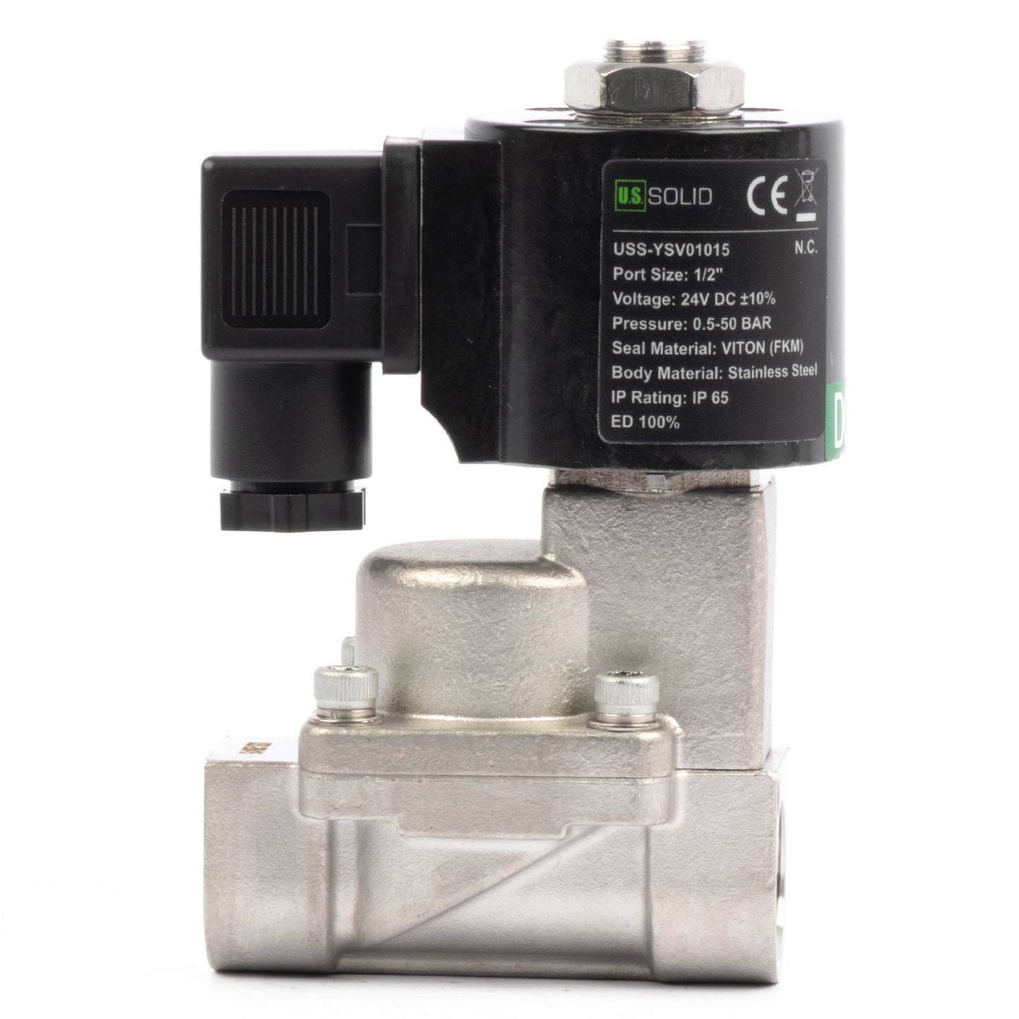 Électrovanne haute température - Acier inoxydable 1/2", 725 PSI, 24 V CC, 150 °C (302 °F), normalement fermée, joint VITON