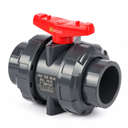 4" PVC True Union Ball Valve, Full Port, Slip Socket, Schedule 40 and 80 Compatible, 150 psi, PTFE Seat, EPDM O-Ring