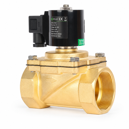 Elettrovalvola da 2" - Ottone 12V CC Normalmente chiusa con guarnizione in Viton, tipo scatola di derivazione