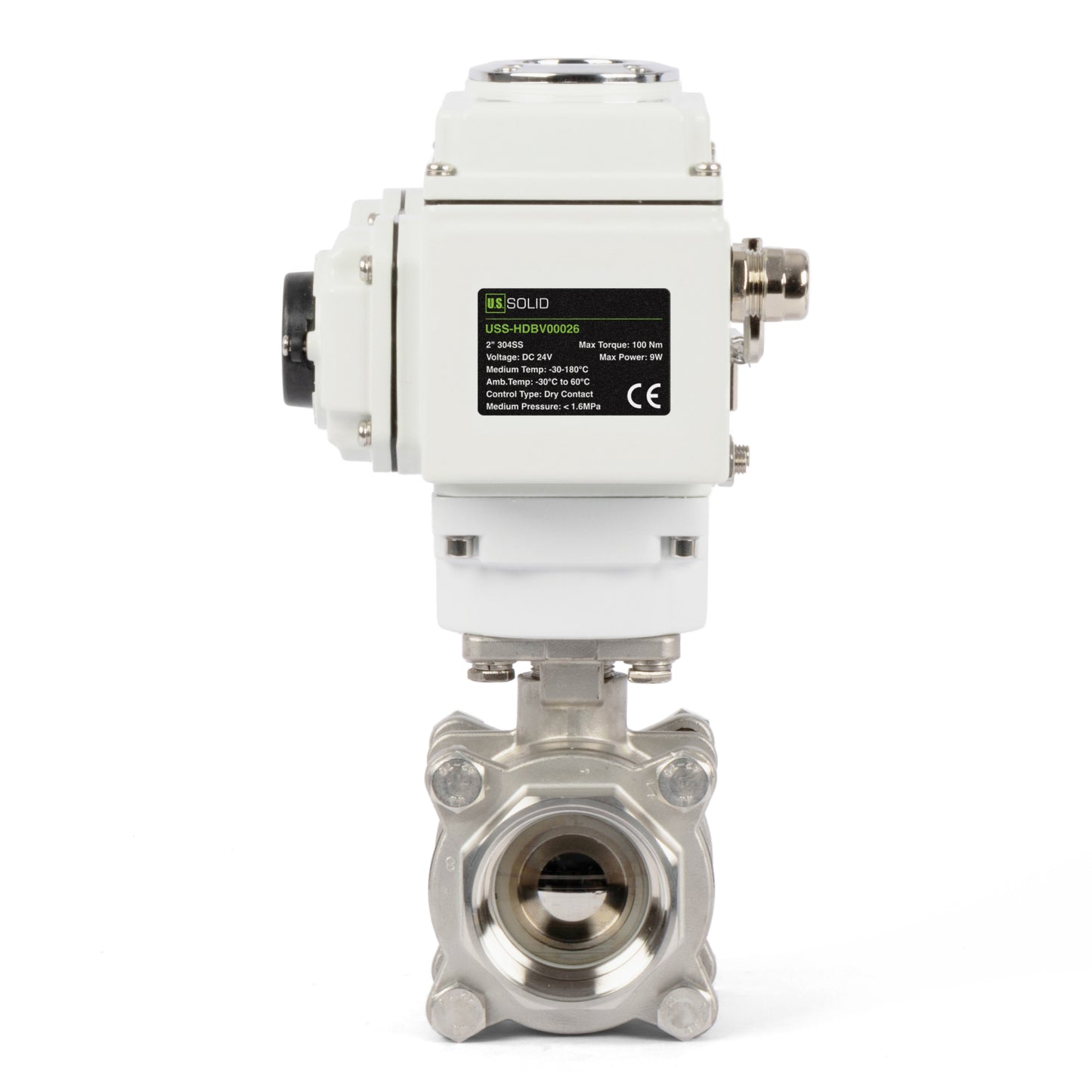 2" Electric Actuated Ball Valve, DC 24V Heavy Duty 3-Piece Industrial Ball Valve,304SS, ON/OFF Type, Dry Contact