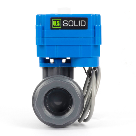 1" UPVC motoriseret kugleventil - 2-tråds automatisk returløb med manuel funktion, 9-36V AC/DC, normalt lukket