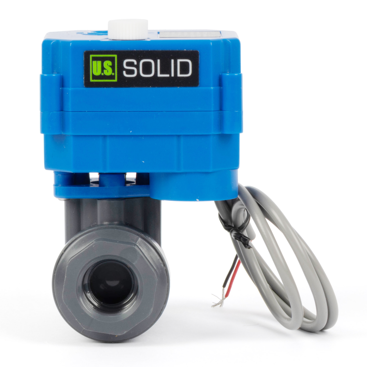 1/2" UPVC motoriseret kugleventil - 2-tråds automatisk returløb med manuel funktion, 9-36V AC/DC, normalt lukket