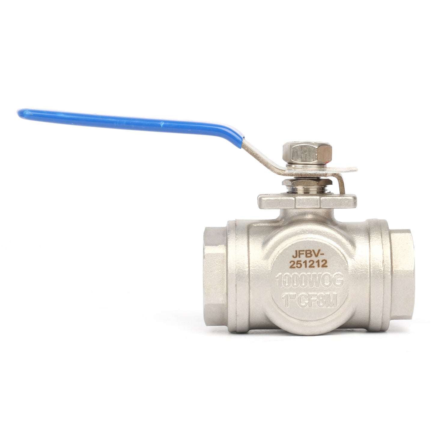 1" 3-veis kuleventil - Manuell kuleventil i 304 rustfritt stål, L monteringspute