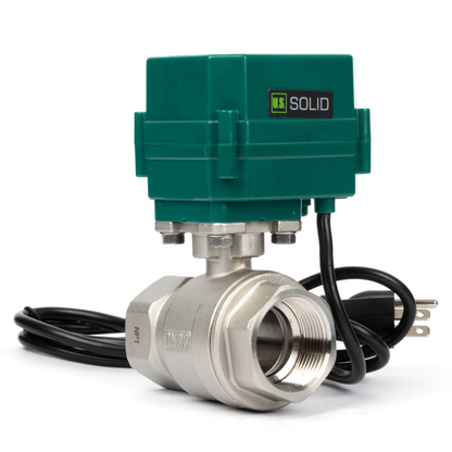 U.S. Solid 1-1/4"" Μηχανοκίνητη σφαιρική βαλβίδα, 110VAC, ανοξείδωτο ατσάλι, αυτόματη επιστροφή, κανονικά κλειστό, με βύσμα ΗΠΑ