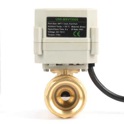Válvula de bola motorizada de 1/2" y 2 vías con temporizador - Válvula de drenaje automática de latón con control de temporización de 00:00 a 99:59:59, IP67, CA/CC 9–24 V