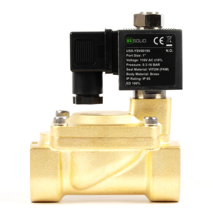 1英寸黄铜电磁阀 - 110V AC/220V AC，常开，4.4-232 PSI，VITON密封