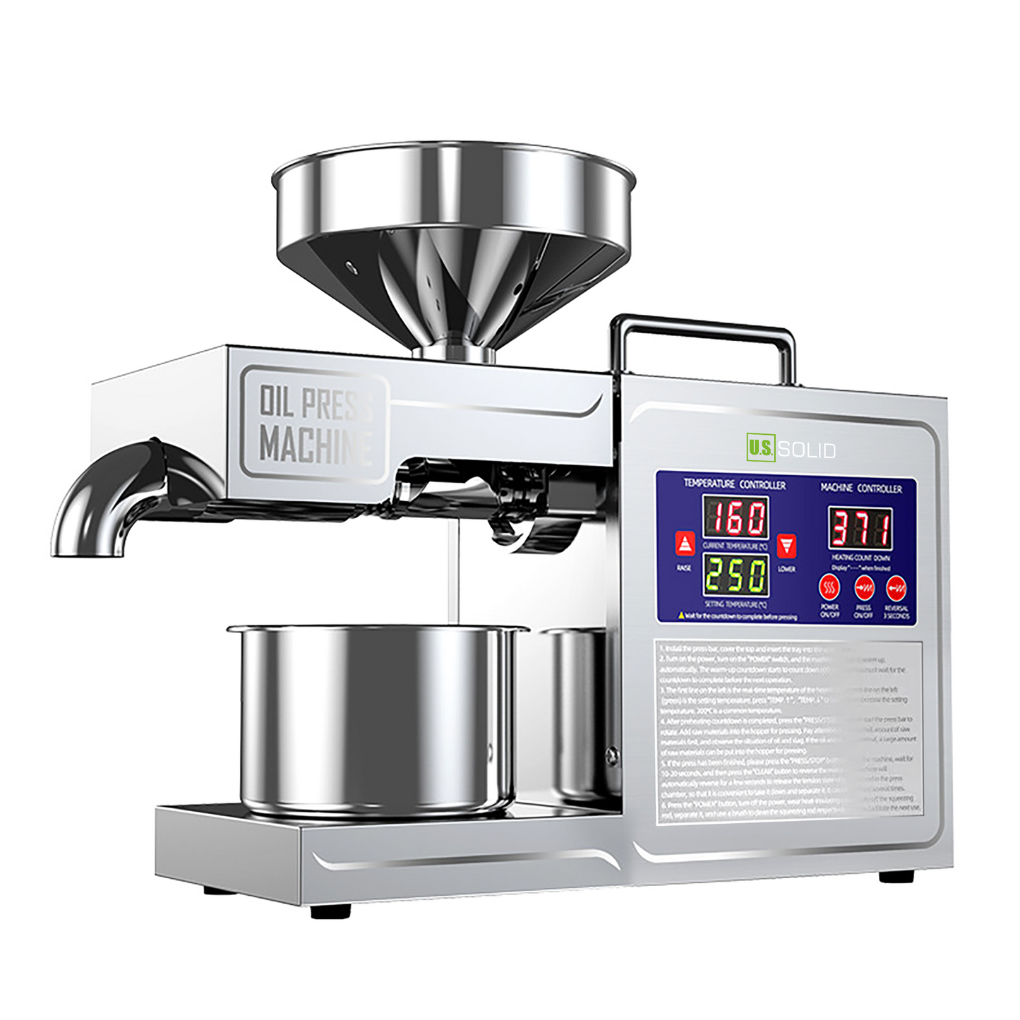 Presse à huile automatique pour extraction d'huile de graines chaudes ou froides, usage domestique
