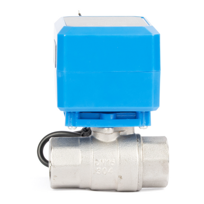 3/4" Motorized Ball Valve - 304SS 9-36V AC/DC 2-Wire Auto Return Electric Ball Valve, Normally Closed, 3 Indicator Lights