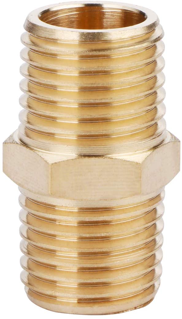 U.S. Solid Brass Hex Nipple - 1/4" x 1/4" NPT Male Pipe Fitting Adapter, 3/8" x 3/8", 1/2" x 1/2", 3/4" x 3/4", 1" x 1",  1/8"x1/8", 1/4"x1/8", 3/8"x1/8", 3/8"x1/4", 1/2"x1/4", 1/2"x3/8", 3/4"x1/2"