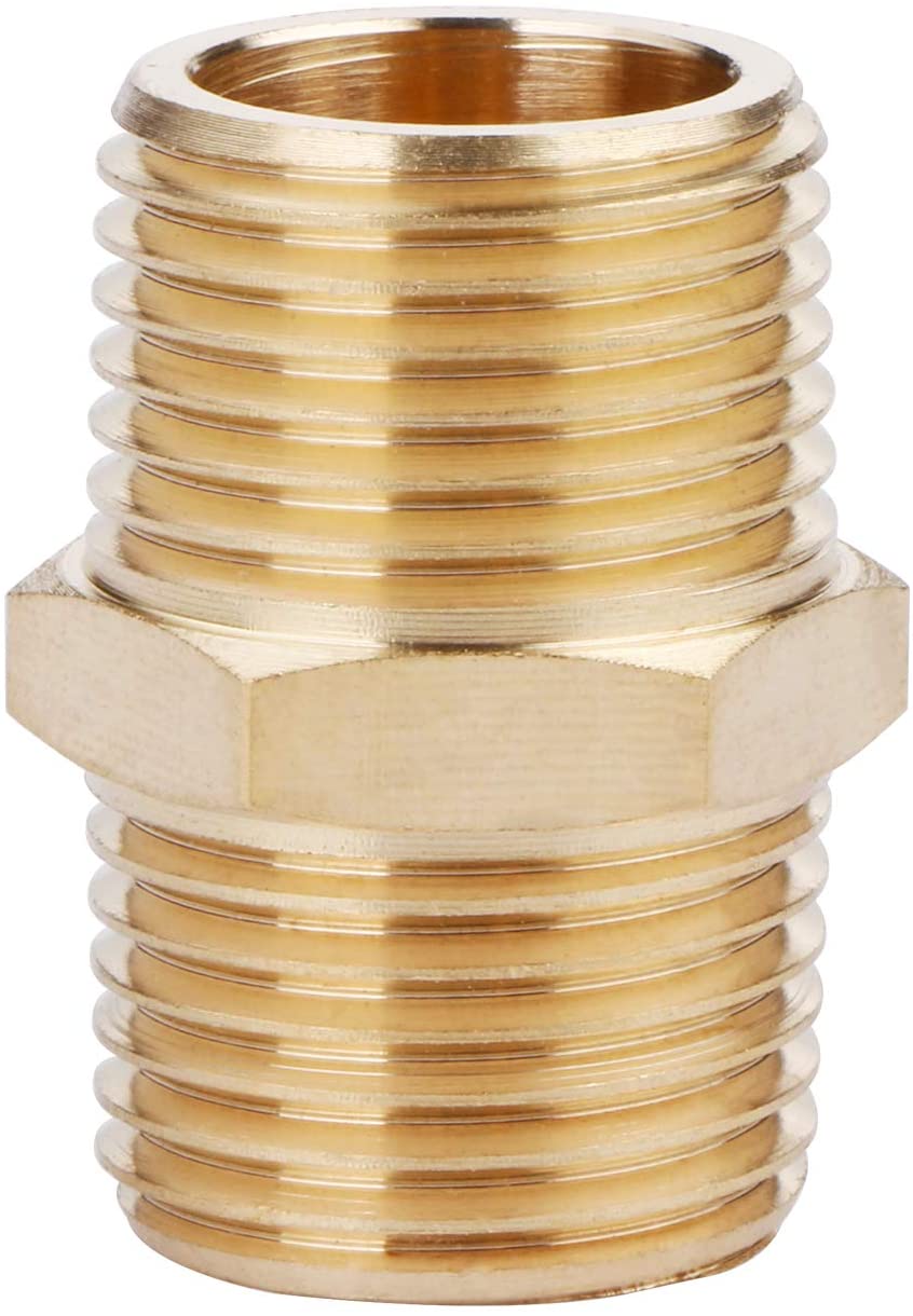 U.S. Solid Brass Hex Nipple - 1/4" x 1/4" NPT Male Pipe Fitting Adapter, 3/8" x 3/8", 1/2" x 1/2", 3/4" x 3/4", 1" x 1",  1/8"x1/8", 1/4"x1/8", 3/8"x1/8", 3/8"x1/4", 1/2"x1/4", 1/2"x3/8", 3/4"x1/2"