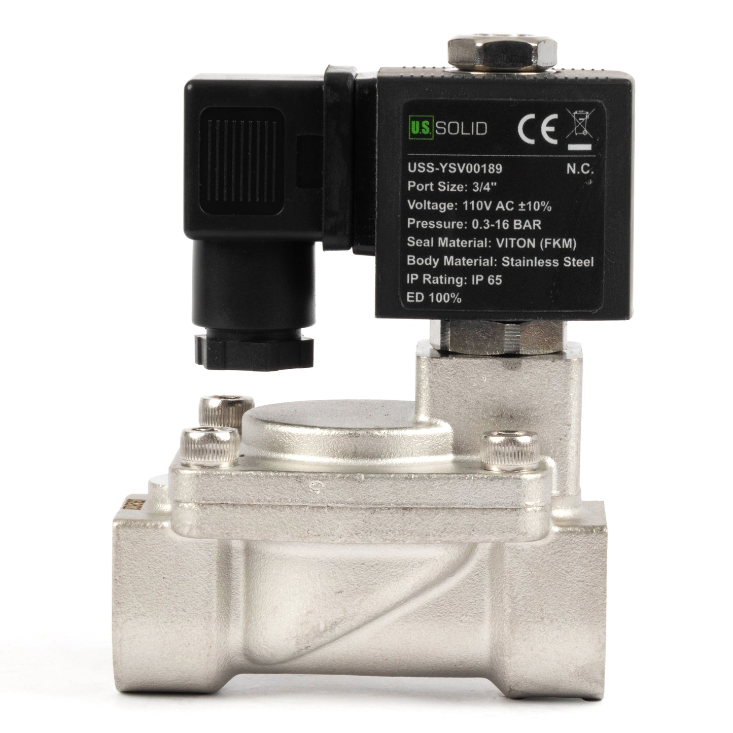 صمام لولبي من الفولاذ المقاوم للصدأ ¾ بوصة - 110 فولت / 220 فولت تيار متردد، مغلق عادةً، 4.4-232 رطل لكل بوصة مربعة، مانع تسرب من الفيتون