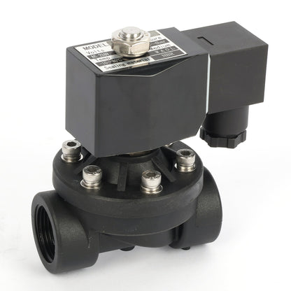3/4" Plastic PA66 Solenoid Valve 110V/220V AC, 0-6 Bar, Normally Open, NBR Seal for Water, Air