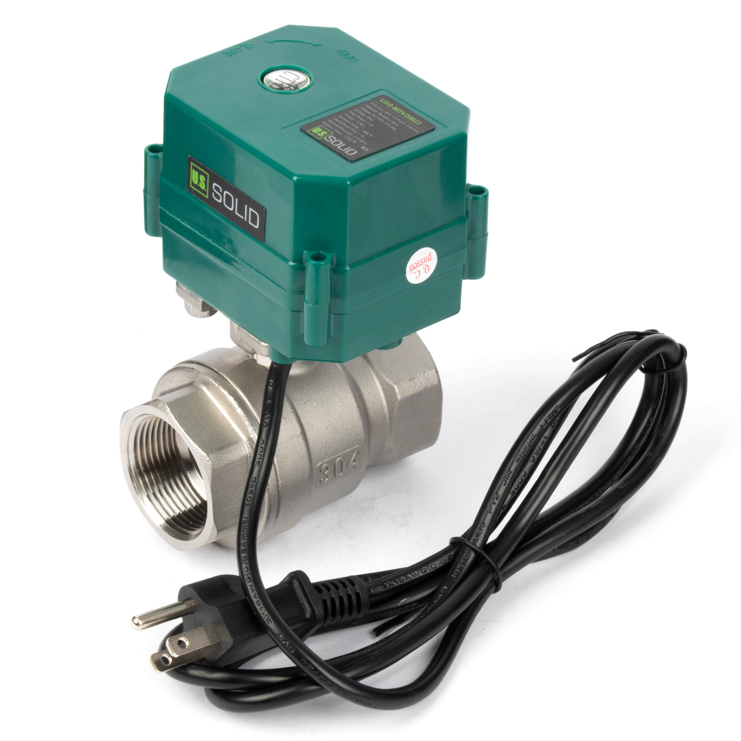 U.S. Solid 1-1/4"" Μηχανοκίνητη σφαιρική βαλβίδα, 110VAC, ανοξείδωτο ατσάλι, αυτόματη επιστροφή, κανονικά κλειστό, με βύσμα ΗΠΑ
