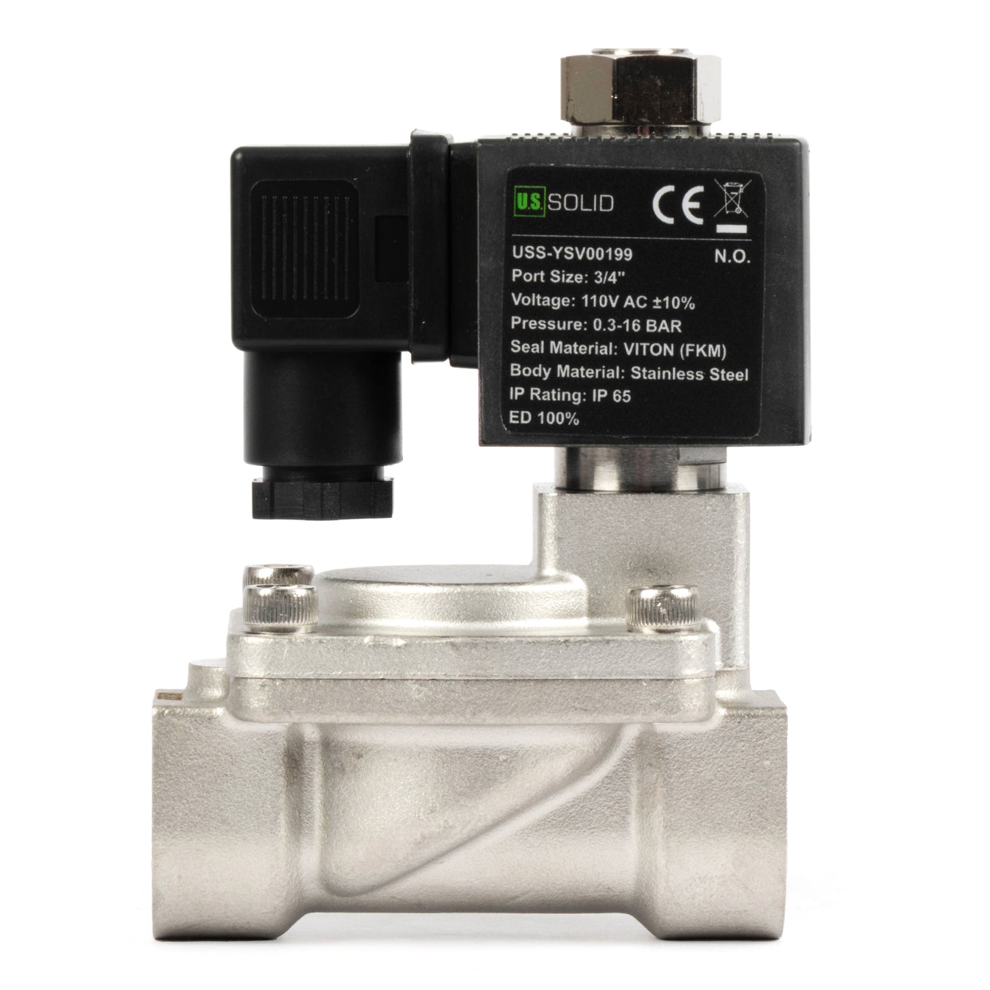 3/4" roestvrijstalen magneetventiel - 110V / 220V AC, normaal open, 4,4-232 PSI, VITON-afdichting