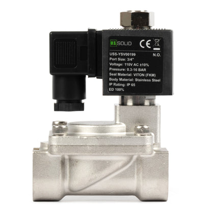 3/4" roestvrijstalen magneetventiel - 110V / 220V AC, normaal open, 4,4-232 PSI, VITON-afdichting