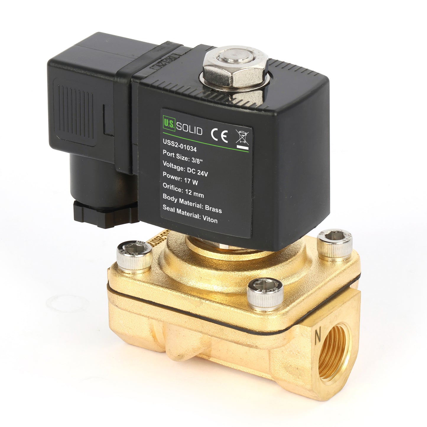 3/8"-Magnetventil – Messing, 24 V DC, normalerweise geschlossen, mit Viton-Dichtung, Anschlussdosentyp