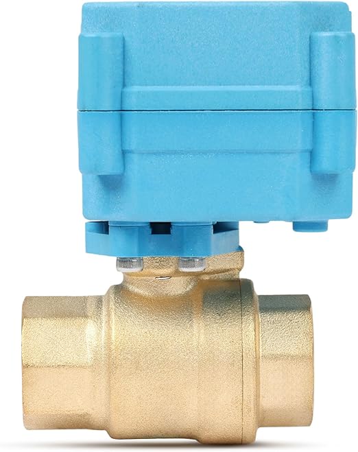 1/2" Brass Motorized Ball Valve with Waterproof Cover, 110-230V AC, Full Port, IP67, 2 Wire Auto Return, Normally Closed