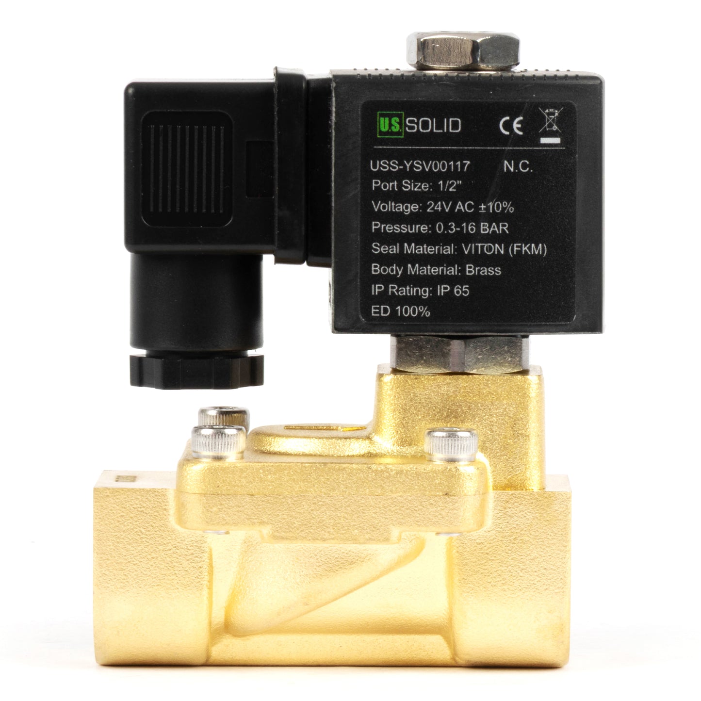 1/2" messing magnetventil - 24V AC, normalt lukket, 4,4-232 PSI, VITON pakning