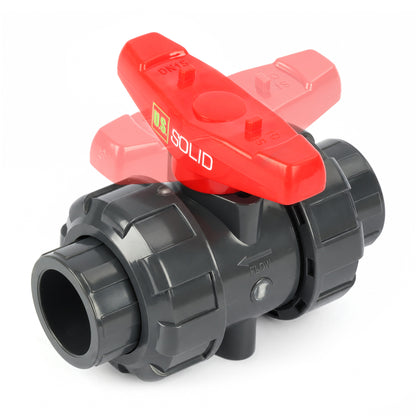 1/2" PVC True Union Ball Valve, Full Port, Slip Socket, Schedule 40 and 80 Compatible, 150 psi, PTFE Seat, EPDM O-Ring, 4 Pack