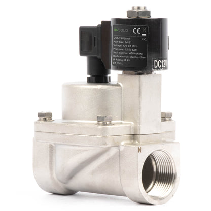 Høytemperatur magnetventil - 1-1/2" rustfritt stål, 302℉, 12V DC, normalt lukket, VITON-tetning