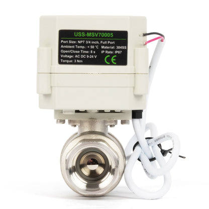 Válvula de bola motorizada con temporizador de 2 vías de 3/4" - Válvula de drenaje automático de acero inoxidable 304 con control de tiempo de 00:00 a 99:59:59, IP67, CA/CC 9-24 V