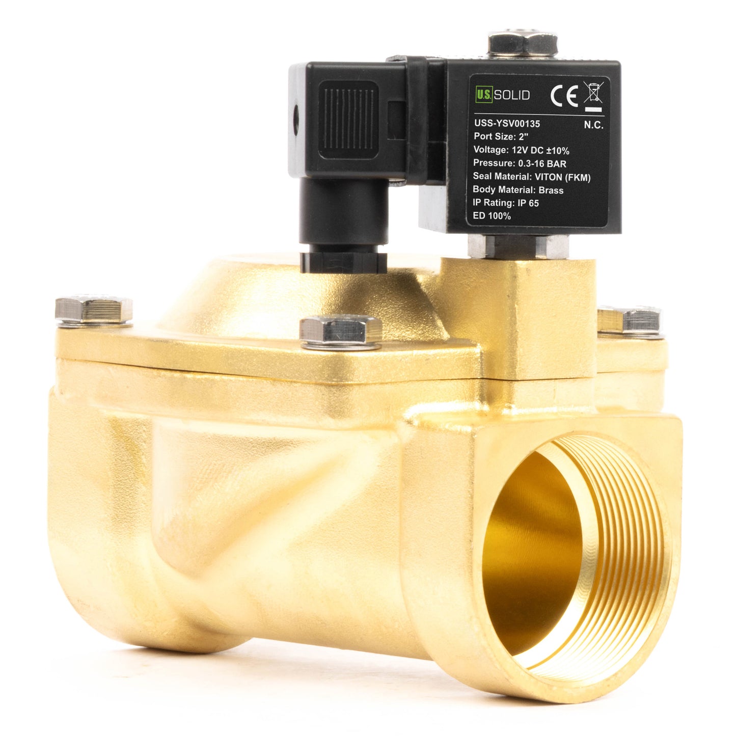 2"-Magnetventil aus Messing – 12 V DC, normalerweise geschlossen, 4,4–232 PSI, VITON-Dichtung