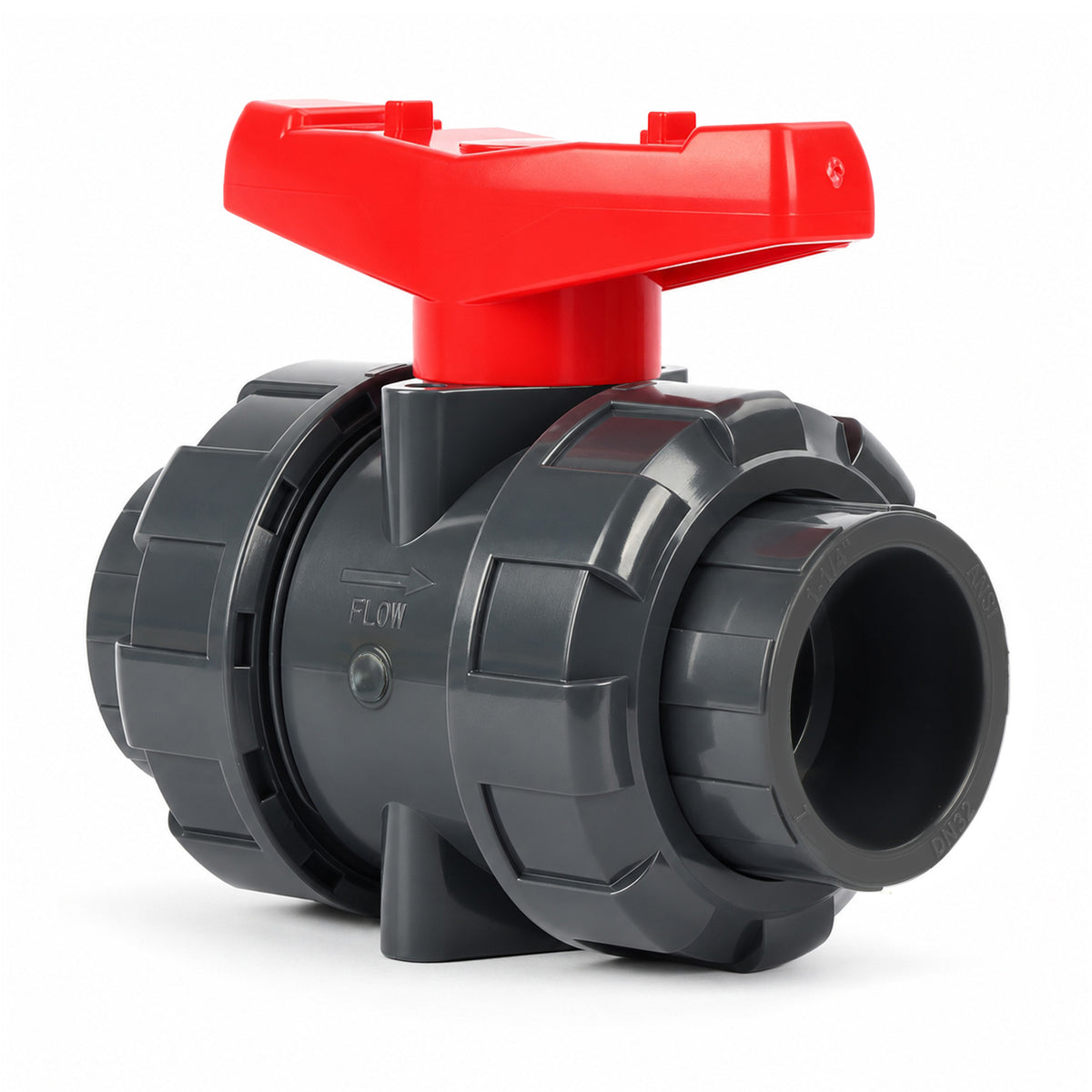 1-1/4" PVC True Union Ball Valve, Full Port, Slip Socket, Schedule 40 and 80 Compatible, 150 psi, PTFE Seat, EPDM O-Ring, 2 Pack