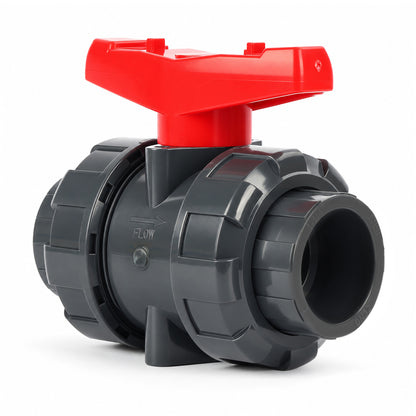 1-1/4" PVC True Union Ball Valve, Full Port, Slip Socket, Schedule 40 and 80 Compatible, 150 psi, PTFE Seat, EPDM O-Ring, 2 Pack