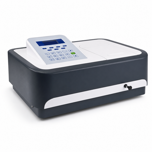 Espectrofotómetro UV-Vis, sistema óptico de haz único con detección de relación, 190–1100 nm, USB