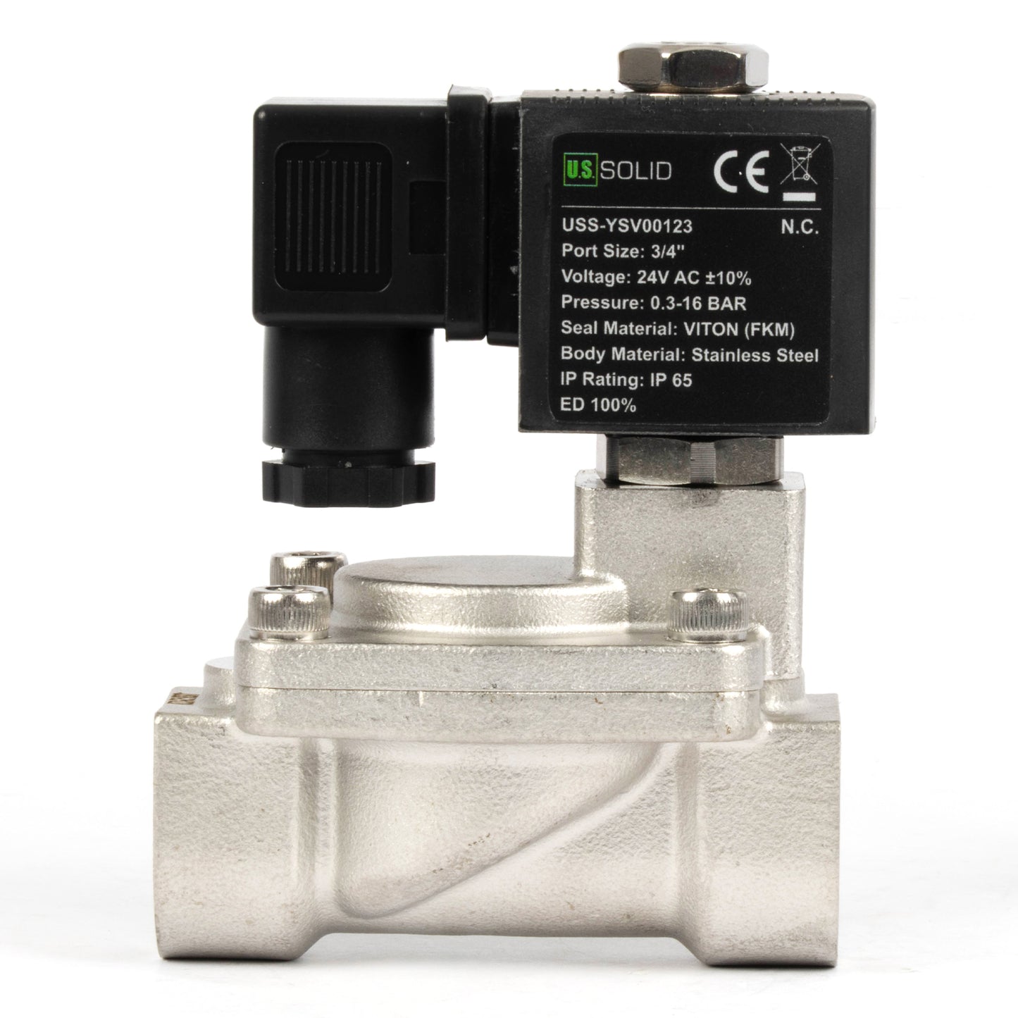 3/4" roestvrijstalen magneetventiel - 24V AC, normaal gesloten, 4,4-232 PSI, VITON-afdichting