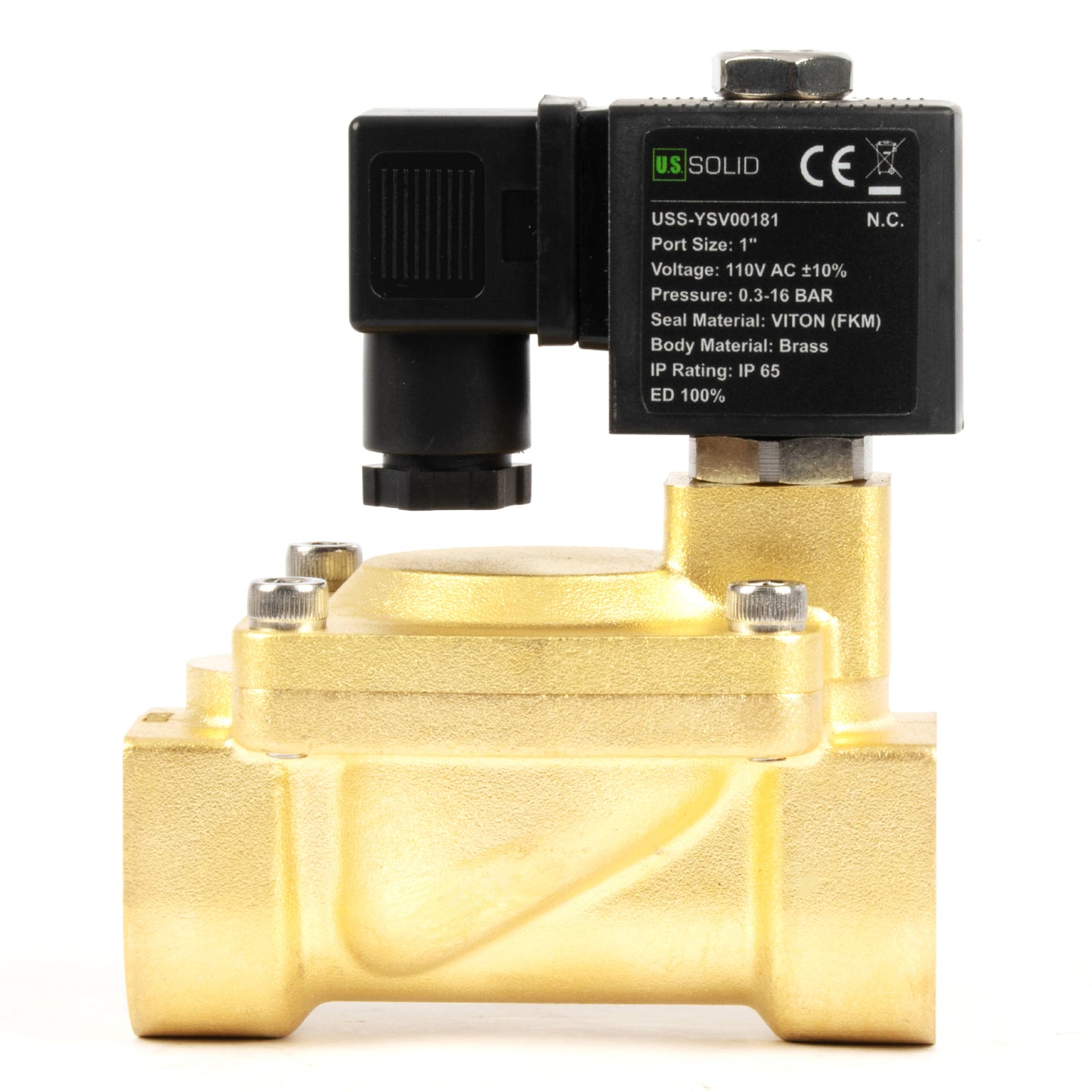 วาล์วโซลินอยด์ทองเหลืองขนาด 1 นิ้ว - 110V / 220V AC, ปกติปิด, 4.4-232 PSI, ซีล VITON