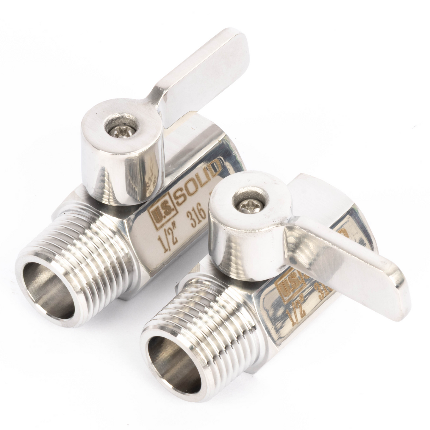 1/2" minikugleventil 304 rustfrit stål hun × han NPT gevind 2 stk.