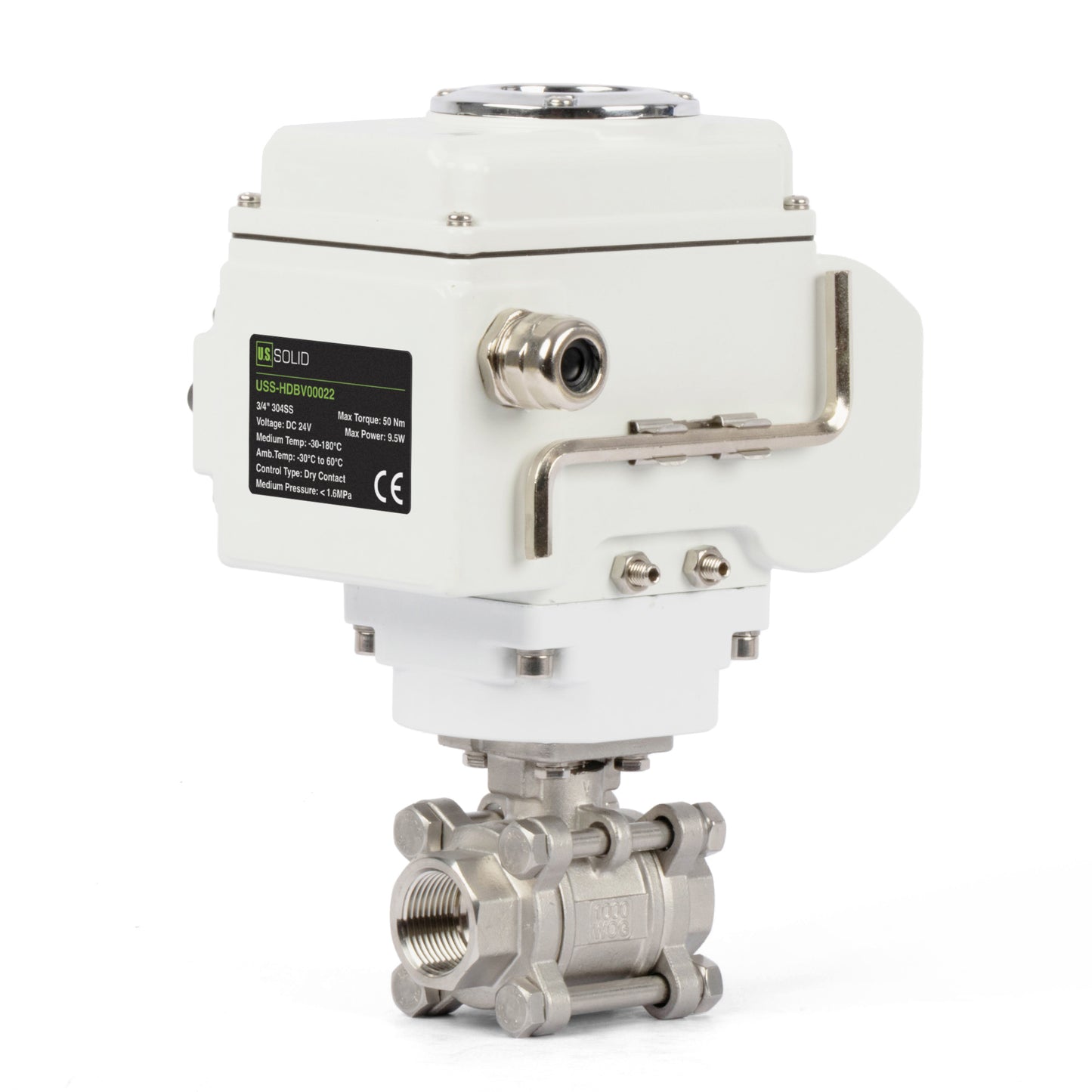 3/4" Electric Actuated Ball Valve, DC 24V Heavy Duty 3-Piece Industrial Ball Valve,304SS, ON/OFF Type, Dry Contact