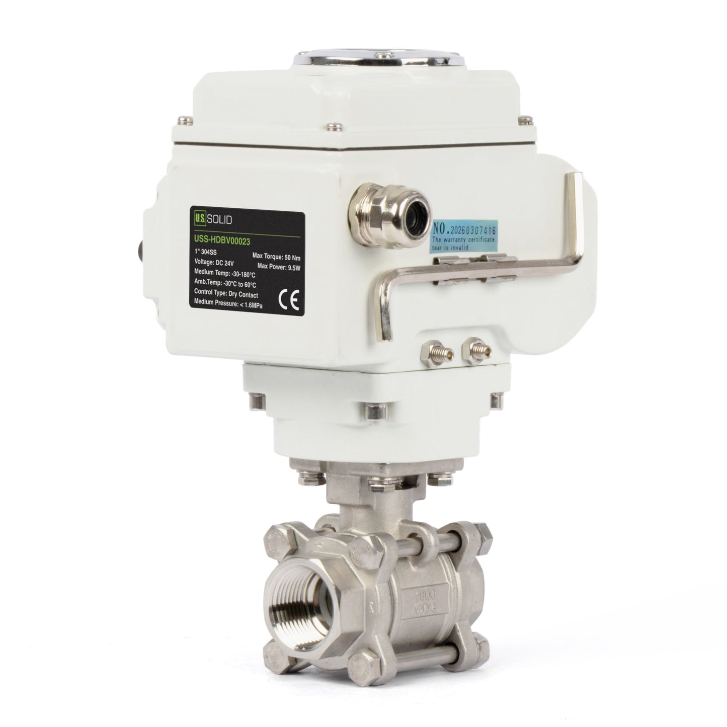 1" Electric Actuated Ball Valve, DC 24V Heavy Duty 3-Piece Industrial Ball Valve,304SS, ON/OFF Type, Dry Contact