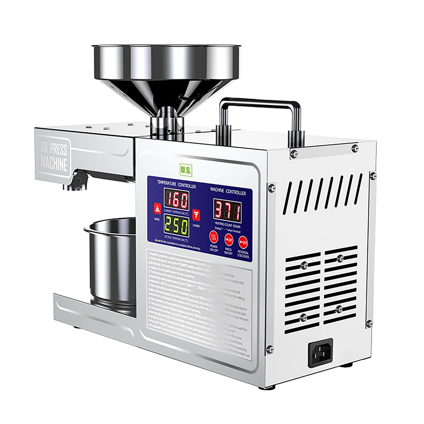 Presse à huile automatique pour extraction d'huile de graines chaudes ou froides, usage domestique