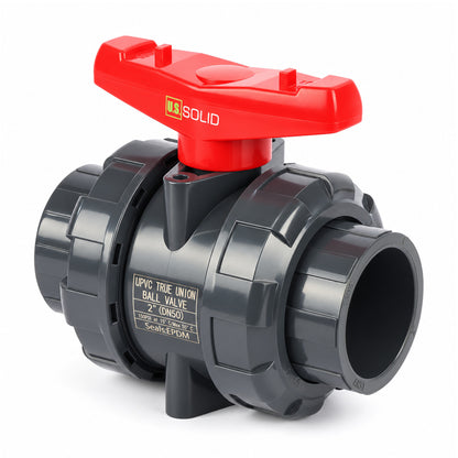 2" PVC True Union-kugleventil, fuld port, glidemuffe, kompatibel med Schedule 40 og 80, 150 psi, PTFE-sæde, EPDM O-ring