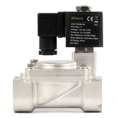 1" roestvrijstalen magneetventiel - 12V DC, normaal gesloten, 4,4-232 PSI, VITON-afdichting