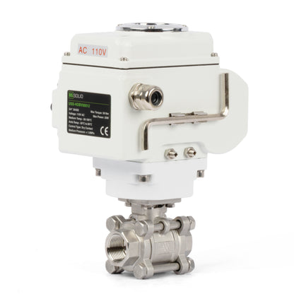 3/4" Electric Actuated Ball Valve, 110V AC Heavy Duty 3-Piece Industrial Ball Valve,304SS, ON/OFF Type, Dry Contact