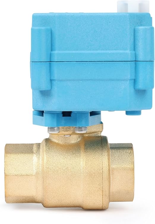 1/2" Brass Motorized Ball Valve with Waterproof Cover, 9-24V AC/DC, Full Port, IP67, 2 Wire Auto Return, Normally Closed