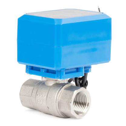 3/4" Motorized Ball Valve - 304SS 9-36V AC/DC 2-Wire Auto Return Electric Ball Valve, Normally Closed, 3 Indicator Lights