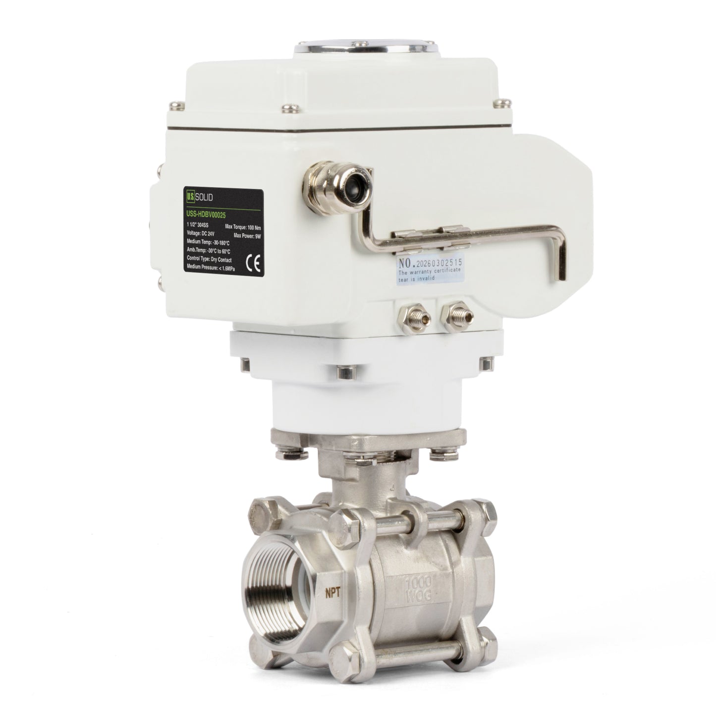 1 1/2" Electric Actuated Ball Valve, DC 24V  Heavy Duty 3-Piece Industrial Ball Valve,304SS, ON/OFF Type, Dry Contact